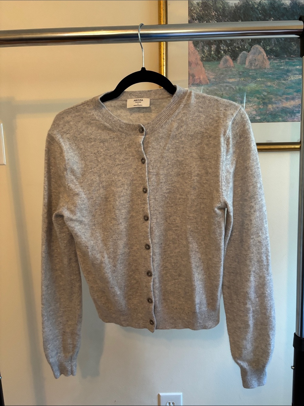 Aritzia Light Gray Cashmere Crewneck Cardigan
